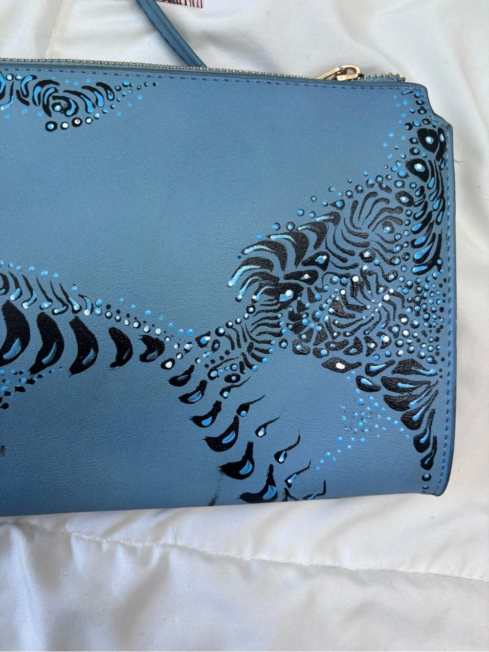 Blue Patterned Crossbody Bag. Hand painted. One of a kind.